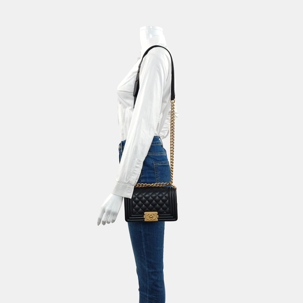 BOY CHANEL Small Quilted Grained Calfskin Black