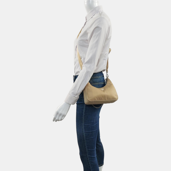 Authenticated pre-owned Re-Edition2005 Nylon Beige - Crossbody Bag at Looply