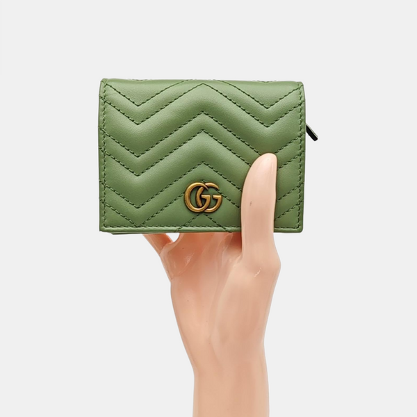 GG Marmont Mini Chevron Calfskin Green Wallet