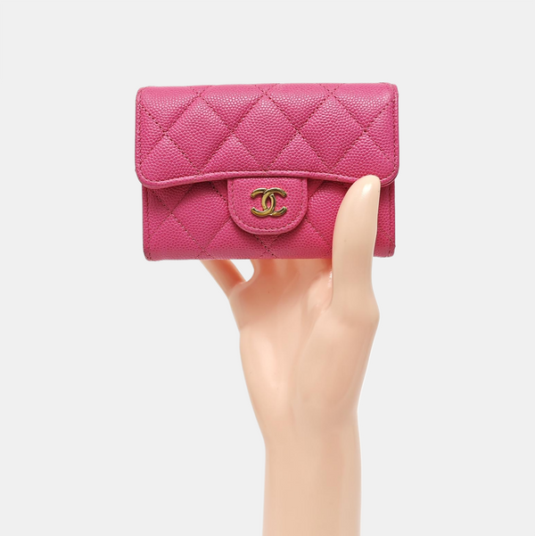 CLASSIC FLAP Quilted Grained Calfskin Pink Wallet
