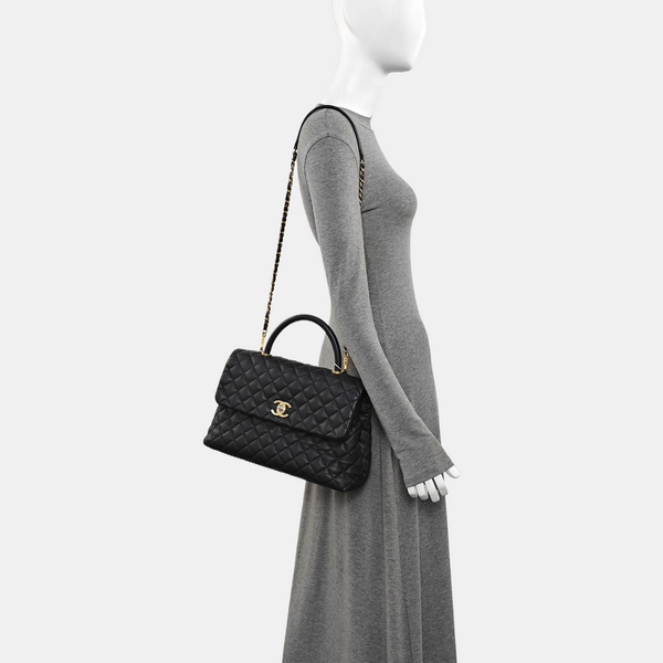 COCO HANDLE Large Quilted Grained Calfskin Black