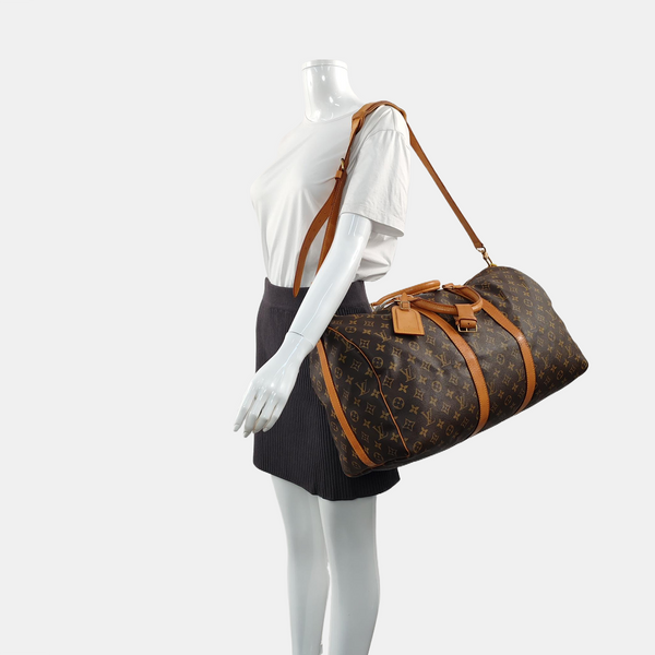 KEEPALL 50 Monogram Coated Canvas Brown