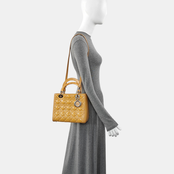 Lady Dior Medium Cannage Patent Leather Yellow