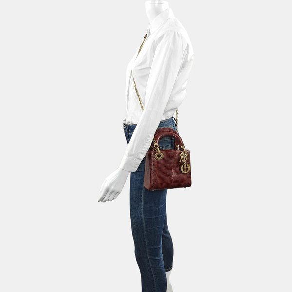Lady Dior Mini Lizard Red