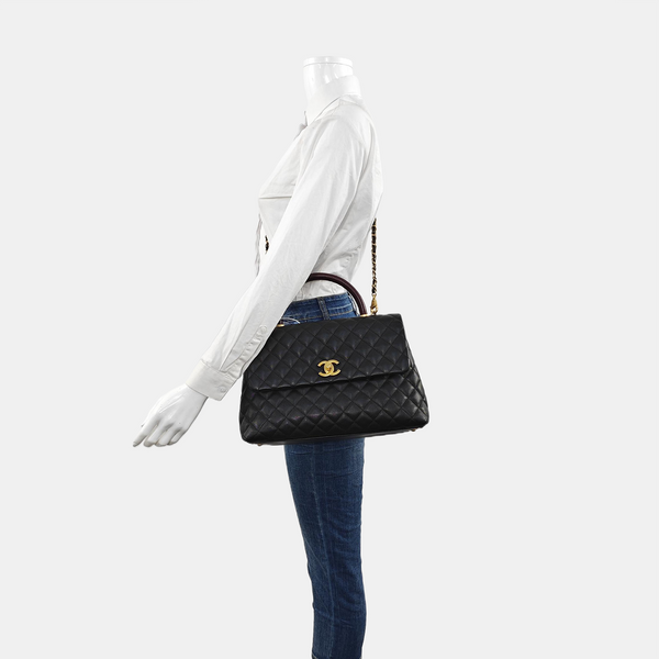 COCO HANDLE Large Quilted Grained Calfskin Black