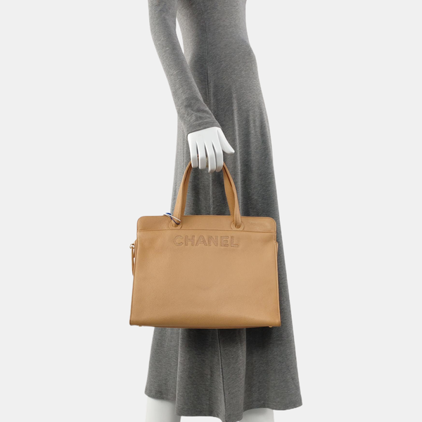 LOGO EMBROIDERED Grained Calfskin Beige