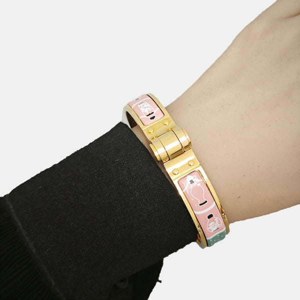 Enamel Hinged Bracelet Metal Gold Bangle
