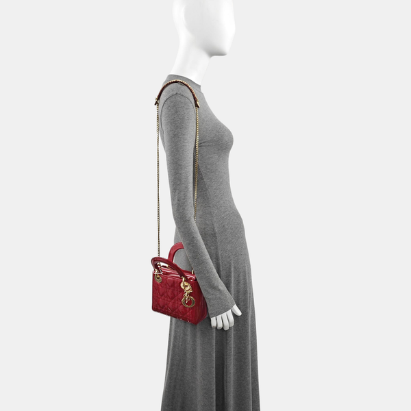 Lady Dior Mini Cannage Patent Leather Red