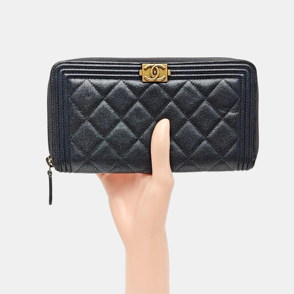BOY CHANEL Mini Quilted Calfskin Blue Wallet