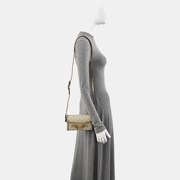 Authenticated pre-owned Horsebit 1955 Mini Monogram Coated Canvas Beige - Crossbody Bag at Looply