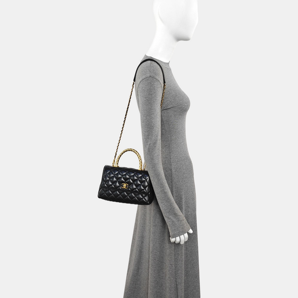 COCO HANDLE Small Quilted Calfskin Black