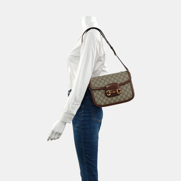 Horsebit 1955 Medium Monogram Coated Canvas Beige
