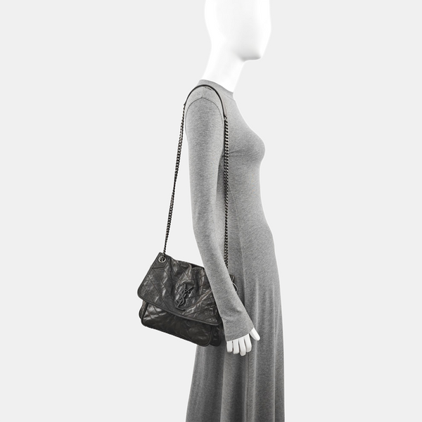 NIKI Medium Chevron Calfskin Gray