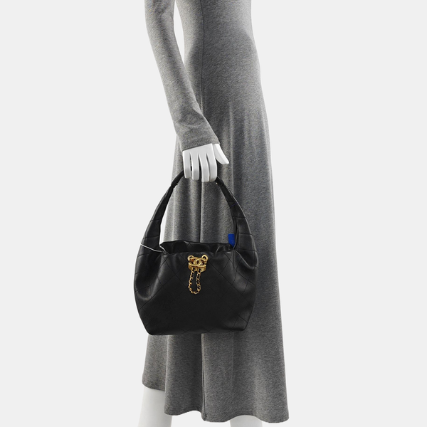 Quilted Calfskin Top Handle Bag Black