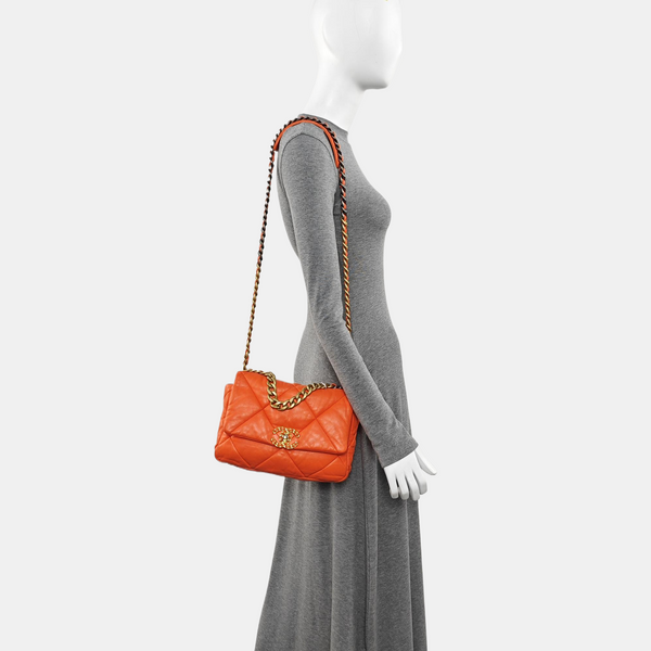 CHANEL 19 Small Quilted Lambskin Orange