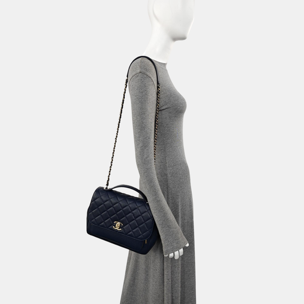 Quilted Grained Calfskin Shoulder Bag Blue