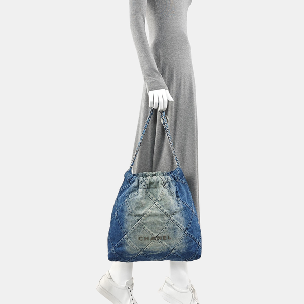 CHANEL 22 Medium Quilted Denim Blue