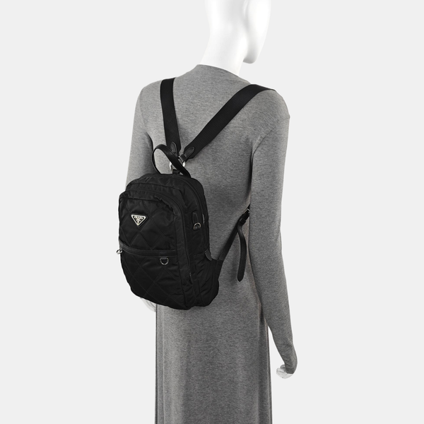 Quilted Nylon Backpack Black