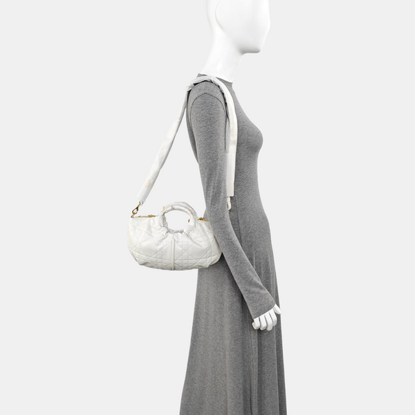 Cannage Calfskin Shoulder Bag White