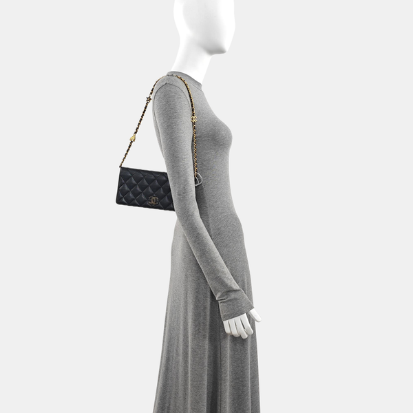 Quilted Grained Calfskin Shoulder Bag Black