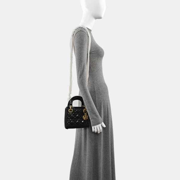 Lady Dior Mini Quilted Patent Leather Black