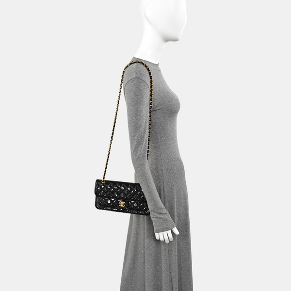 Quilted Patent Leather Shoulder Bag Black