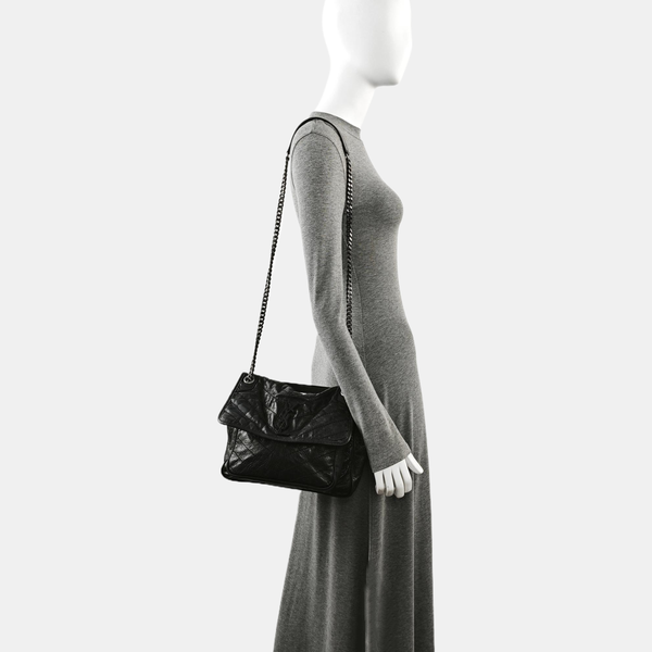 NIKI Medium Chevron Calfskin Black