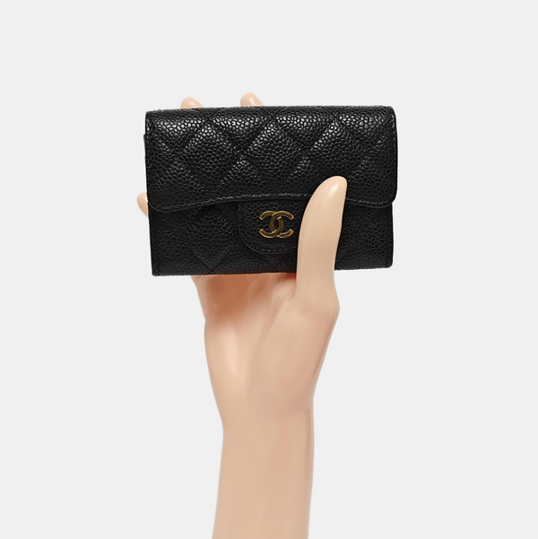 Authenticated pre-owned CLASSIC FLAP Quilted Grained Calfskin Black Wallet - Wallet at Looply