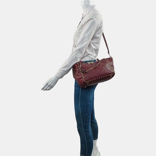 Rockstud Small Calfskin Red