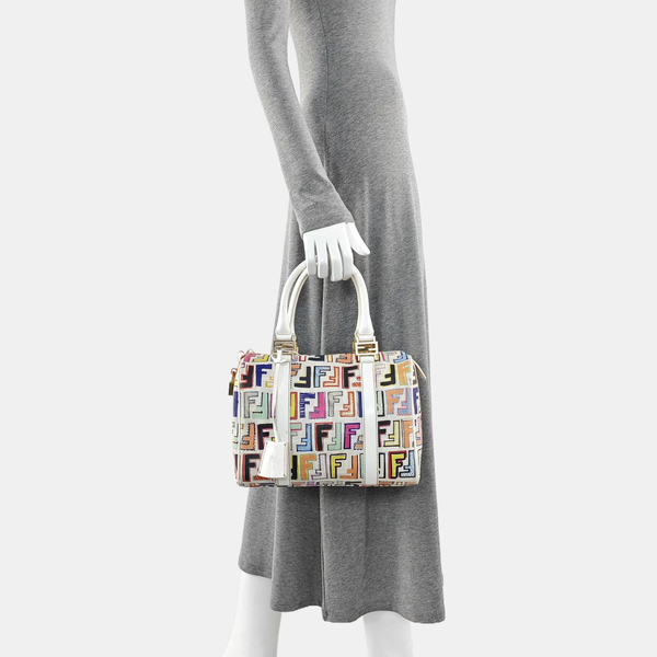 Coated Canvas Top Handle Bag White
