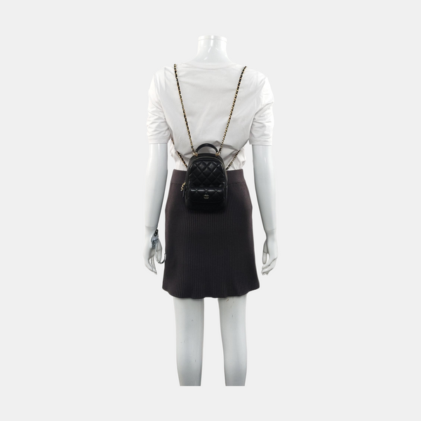 Mini Quilted Grained Calfskin Black