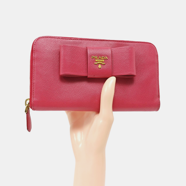 Fiocco Bow Saffiano Calfskin Red Wallet