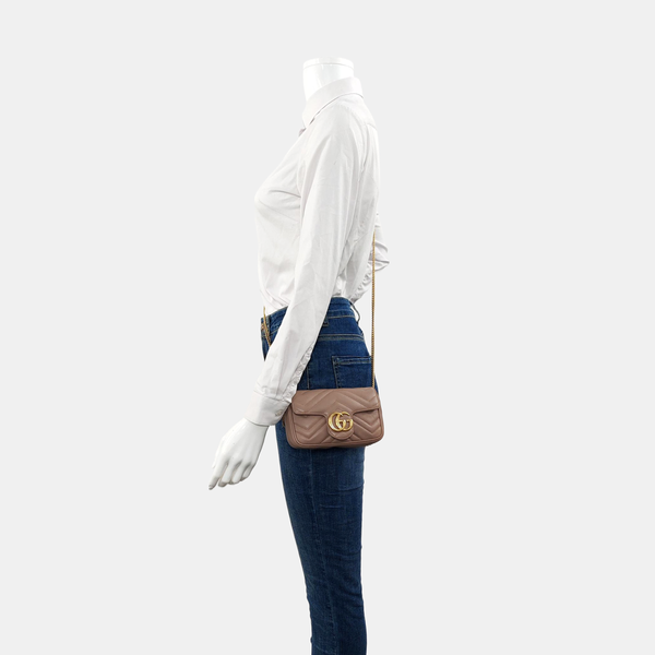 Authenticated pre-owned GG Marmont Mini Quilted Calfskin Beige - Shoulder Bag at Looply