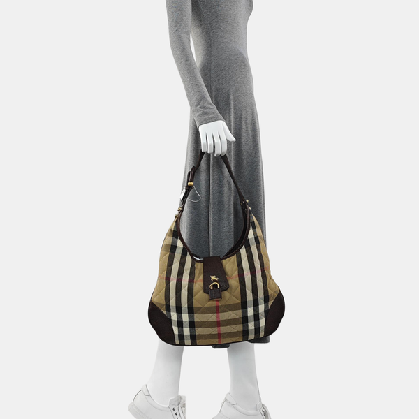 Quilted Canvas Top Handle Bag Brown