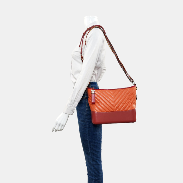 GABRIELLE Medium Chevron Calfskin Orange