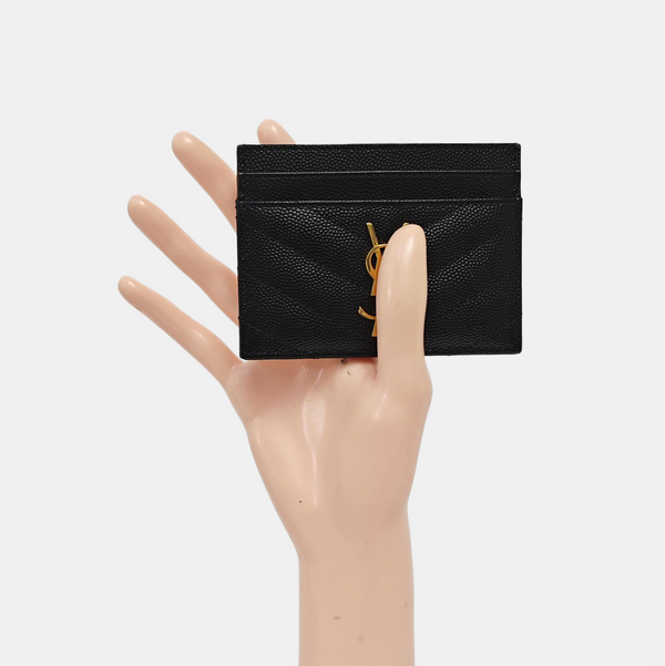 MONOGRAM Chevron Calfskin Black Card Holder