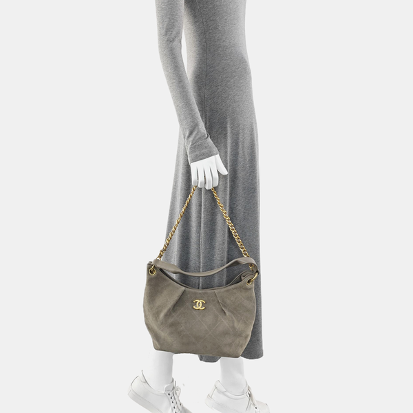 HOBO Large Quilted Suede Gray