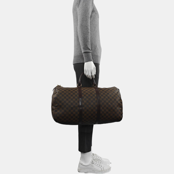 KEEPALL 50 Damier Ebene Coated Canvas Brown
