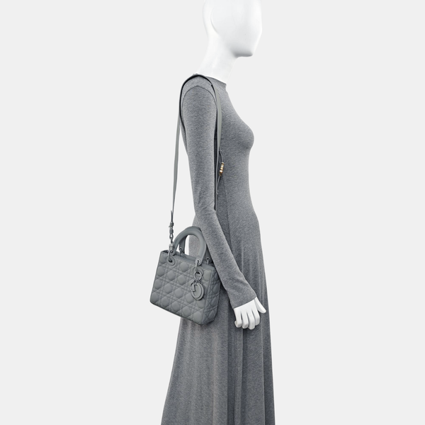 Lady Dior Small Cannage Lambskin Gray