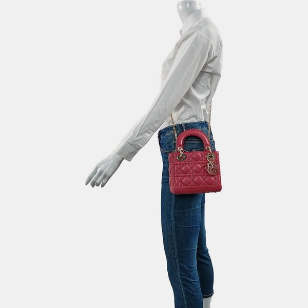 Lady Dior Mini Cannage Lambskin Red