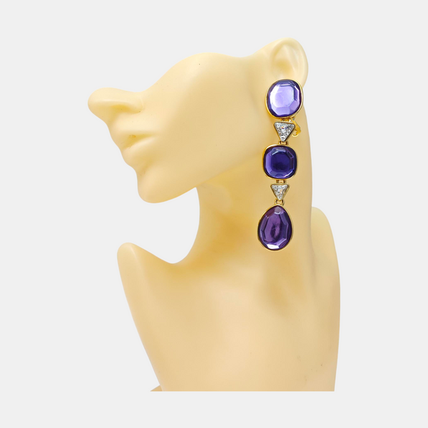 Metal Purple Clip On Earrings