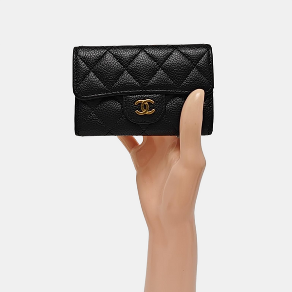 CLASSIC FLAP Quilted Grained Calfskin Black Wallet