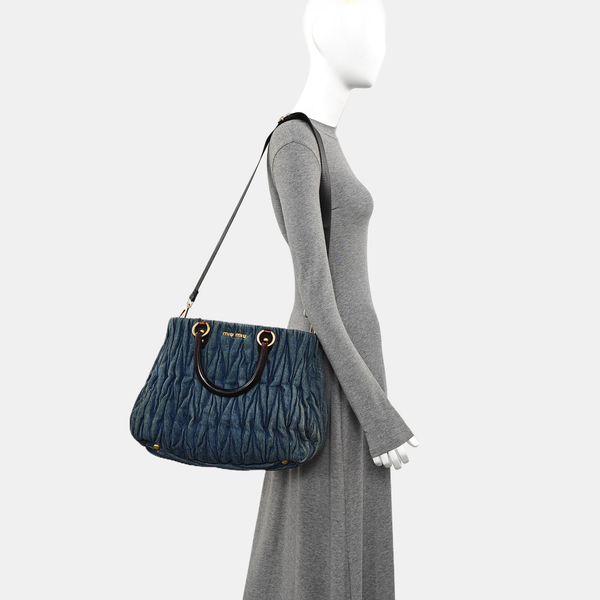 Quilted Denim Tote Bag Blue