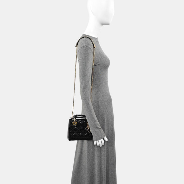 Lady Dior Mini Cannage Patent Leather Black
