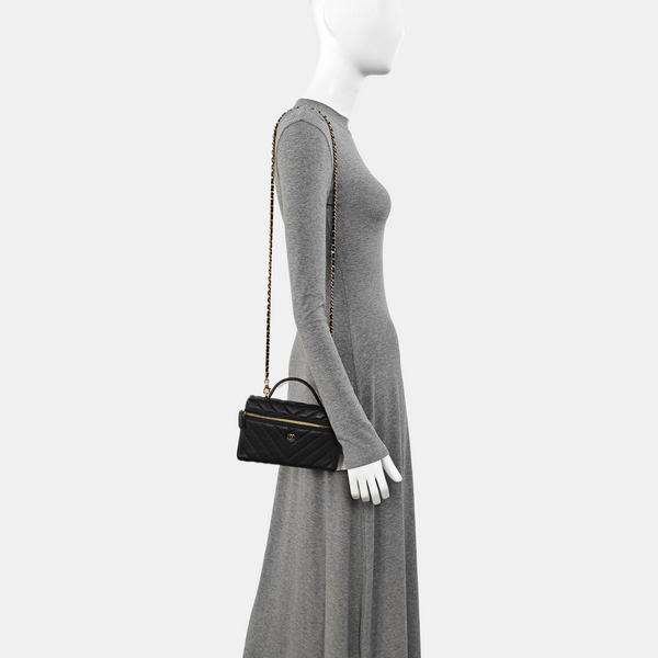Quilted Grained Calfskin Shoulder Bag Black