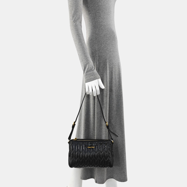 Quilted Lambskin Top Handle Bag Black