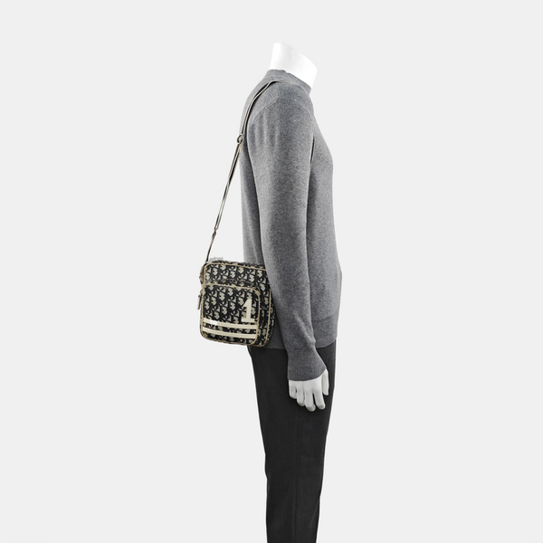 Oblique Coated Canvas Shoulder Bag Gray