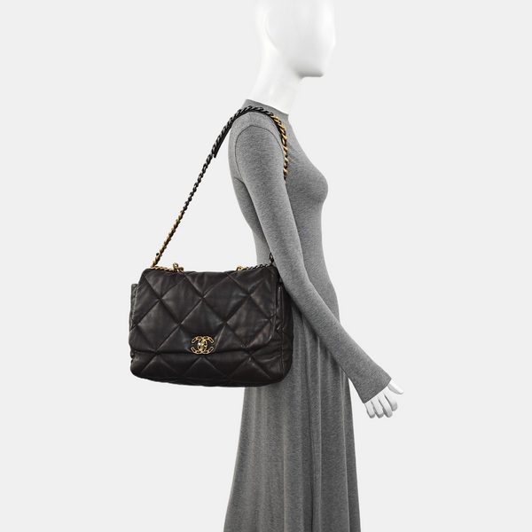 CHANEL 19 Maxi Quilted Calfskin Brown