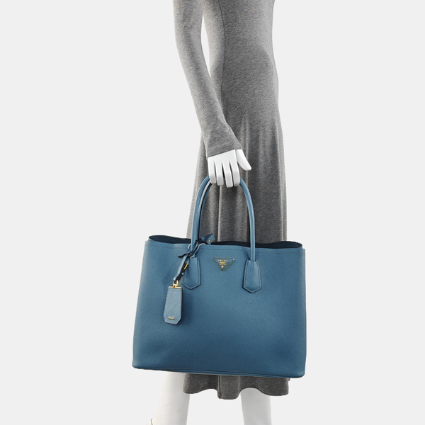 Double Large Saffiano Calfskin Blue