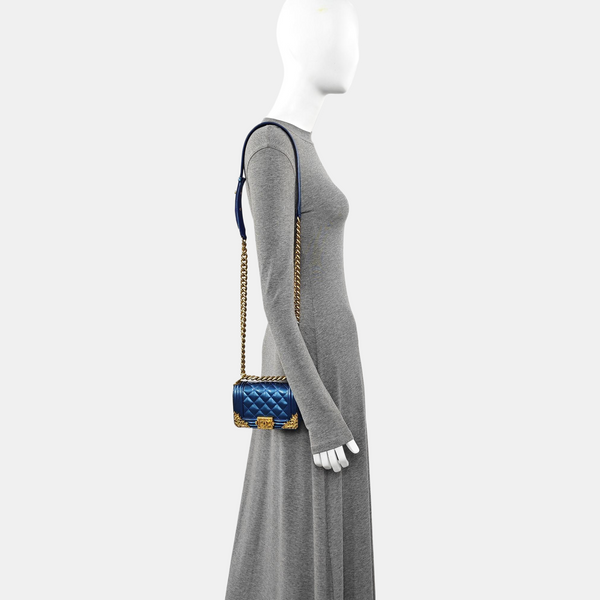 BOY CHANEL Quilted Patent Leather Blue